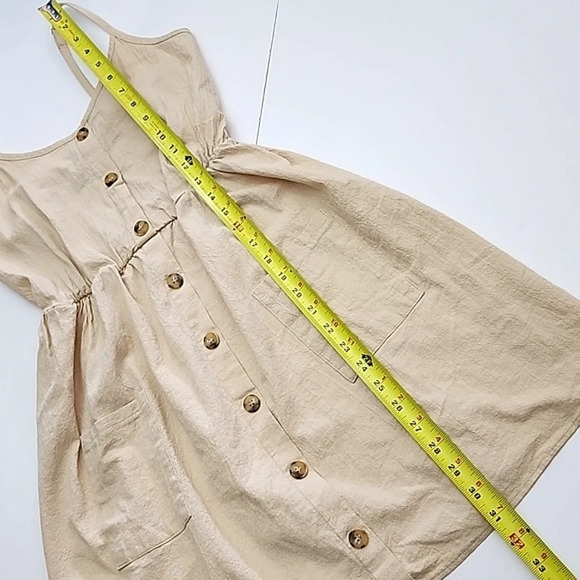 Zaful Women's Tan  Smocked Mock Button Cami Pocket Dress Size 8 - Picture 8 of 11